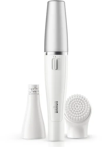 Braun Elektrische Gesichtsreinigungsbürste SE810 & FaceSpa Gesichtsepilierer – 2-in-1 System, Weiß/Silber
