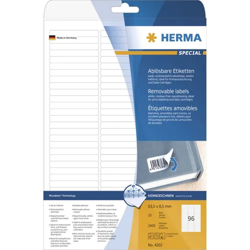 Herma 4202 ablösbar Universal-Etiketten 6.35x8.5 cm (25 Blatt (2400 Etiketten))