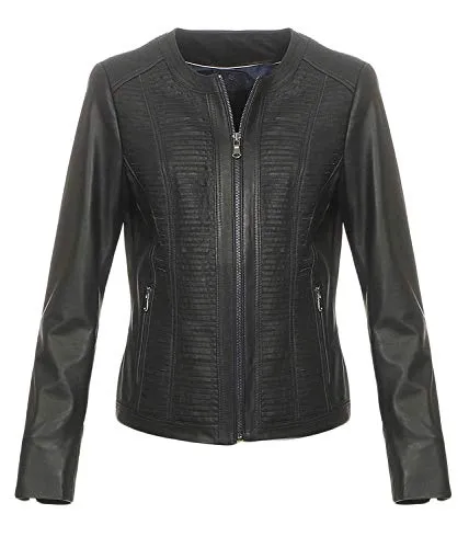 Hollert German Leather Fashion Lederjacke - PATI Damen Echtleder Jacke Bikerjacke Übergangsjacke Lammnappa Leder Größe S, Farbe Schwarz