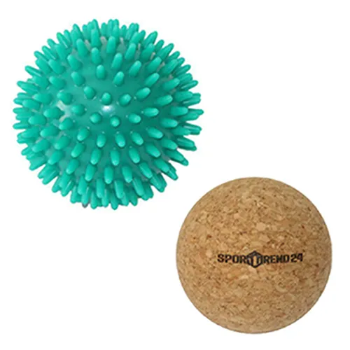 Sporttrend 24® ø 8cm Massageball Igelball + Faszienball Cork 6,5cm | Massage