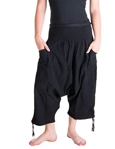 Vishes - Alternative Bekleidung - Damen Lässige Extra Weite Hose Baggy Schlupfhose Dehnbund Taschen schwarz
