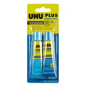 UHU PLUS schnellfest Binder Härter Tube - Glasklarer 2-Komponenten-Epoxidharzkleber, wasserfest und extrem stark, 35g für vielseitige Anwendungen