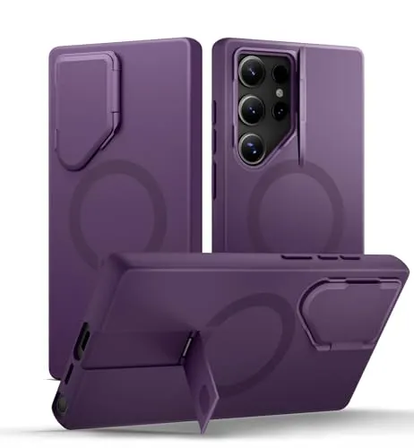 SURITCH Magnetisch Hülle Kompatibel mit Samsung Galaxy S24 Ultra 5G Handyhülle mit Metall Ständer & Kameraschutz Stoßfest Schutzhülle Kratzfest Case für Galaxy S24 Ultra (Lila)