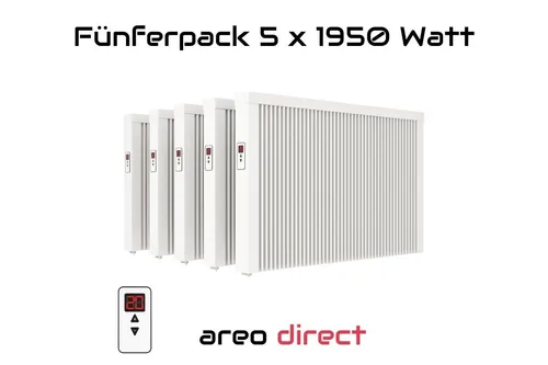 Elektroheizung 5x1950W - Flächenspeicherheizung mit Smart Home Funktion - Heizgerät für Räume bis 20 m², mit automatischer Abschaltung und App-Steuerung. Ideal für effiziente Wärme und modernen Komfort.