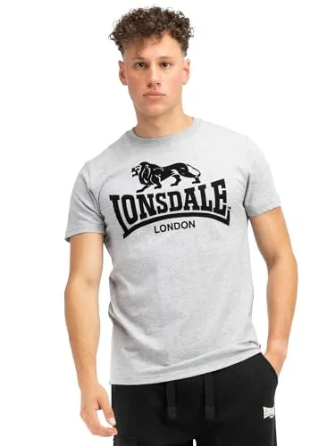Lonsdale Herren T-Shirt TULLIG Marl Grey/Black M - T-Shirt für Herren in normaler Passform, aus 100% Baumwolle, mit großem Logo und farblich abgesetzten Ziernähten für einen sportlichen Look.