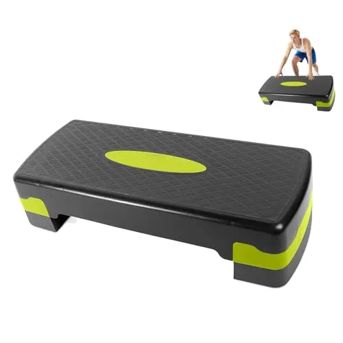Steppbrett für zuhause, Höhenverstellbar (10-15cm) Stepper Fitness, Aerobic Stepper mit Widerstandsbändern, Rutschfest, Fitnessgeräte für zuhause, 68cm (Grün)