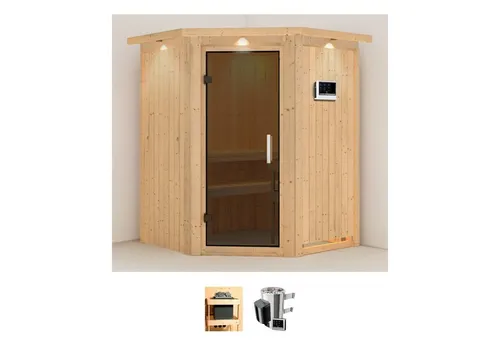Karibu Sauna Nanna 165x165 cm, 68 mm - Entspannung pur mit 3,6 kW Ofen - Innensauna für entspannte Wellnessmomente, fördert Gesundheit, unterstützt Muskelentspannung und stärkt das Immunsystem.