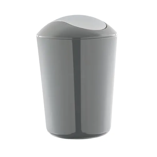 Axentia Schwingdeckeleimer, ca. 5 L Kosmetikeimer aus grauem Kunststoff, geruchsaufhaltender Mülleimer mit verchromtem Schwingdeckel