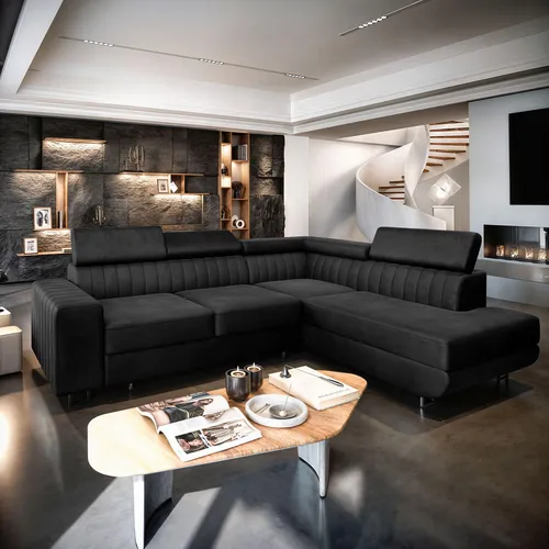 Masseno Ecksofa NOLA R-S mit Schlaffunktion - Sofa mit Bettkasten in L-Form, elegantes Design und praktischer Stauraum für Bettzeug, ideal für Gäste und stilvolle Wohnzimmer.