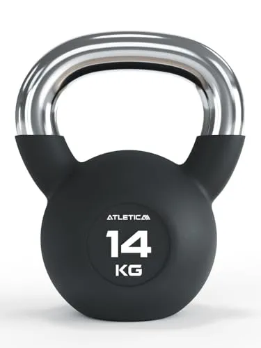 ATLETICA Kettlebell 14 kg – Gummierte Kugelhantel mit Chromgriff