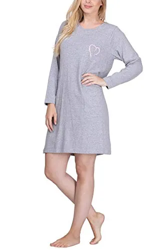 Moonline Damen Nachthemd kurz Sleepshirt aus 100% Baumwolle von Größe S - 4XL, Farbe:grau-Melange, Größe:36-38