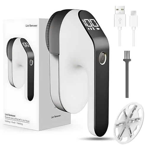 YGVQN Ektrischer Fusselentferner 2000mAh, Tragbarer USB-C Wiederaufladbarer Fusselrasierer mit LED-Anzeige, 3 Leistungsstufen & 6-Klingen-Kopf, für Kleidung, Teppich, Pullover & Sofa