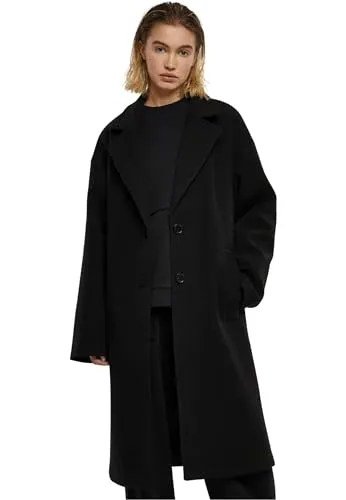Urban Classics Damen Oversized Long Coat - Funktionsjacke in knielanger Länge, aus 100% Polyester, mit breitem Reverskragen und zwei Knöpfen. Ideal für einen lässigen Look und bequemes Tragen.