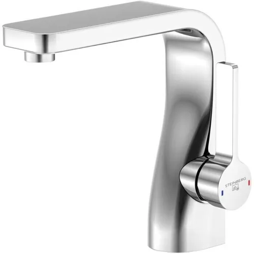 Steinberg Serie 230 Waschtischarmatur 2301000 - Elegante Waschtischarmatur mit 140mm Ausladung und Ablaufgarnitur, ausgestattet mit einer langlebigen Keramikkartusche für präzise Wasserregelung.