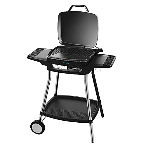 Cecotec Elektrischer Grill Perfect Country 2000 EasyMove - Leistungsstarker Elektrogrill mit klappbarem Deckel und einstellbarem Thermostat, ideal für vielseitiges Grillen von Fleisch und Gemüse bei gleichmäßiger Wärmeverteilung.
