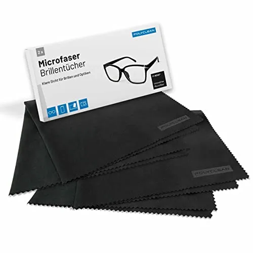 POLYCLEAN 2X Brillenputztücher aus Microfaser groß - Microfasertuch für Brillen und Displays (30x30 cm)