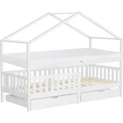 Ml-Design Hausbett, Weiß, 90x200 cm - Modernes Hausbett aus massivem Kiefernholz mit praktischen Schubkästen für zusätzlichen Stauraum. Ideal für Kinderzimmer – ein gemütlicher Rückzugsort für kleine Entdecker!