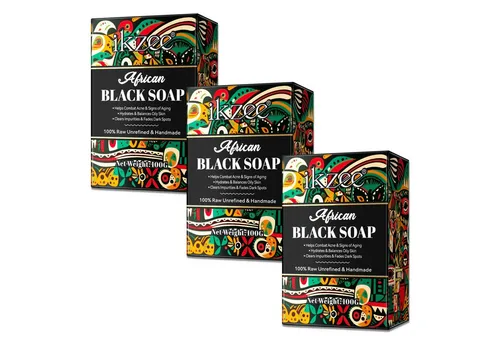 P-Beauty Cosmetic Accessories Afrikanische Schwarze Seife 3-tlg. Set - Vegan, handgemacht, 100 % Natur – für porentiefe Reinigung und intensive Pflege. Ideal bei unreiner Haut, mit Netzsäckchen für cremigen Schaum und lange Haltbarkeit.