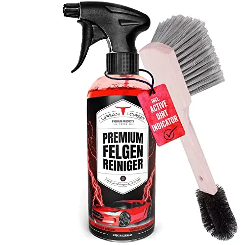 URBAN FOREST SPARSET Felgenreiniger + Profi Felgen Bürste zur Felgenpflege | Professionelle Reifenglanzmittel & Felgen-Reinigung für Alufelgen & Stahlfelgen | Premium Felgenreiniger (1000ml)