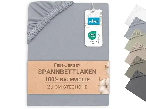 ZOLLNER Spannbettlaken in 100x200cm - Matratzenhöhe bis 20cm - Baumwolle - mit praktischem Gummizug - waschbar bis 60°C - in grau - Oeko Tex® Zertifiziert