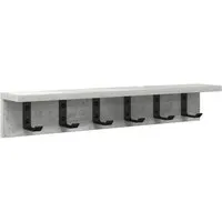 vidaXL Wandmontierter Nachttisch Beton Grau 60 x 10,5 cm - Stylischer wandmontierter Nachttisch aus Holzwerkstoff, platzsparend und ideal für moderne Wohnräume. Praktische Haken und Regale sorgen für Ordnung und Eleganz.