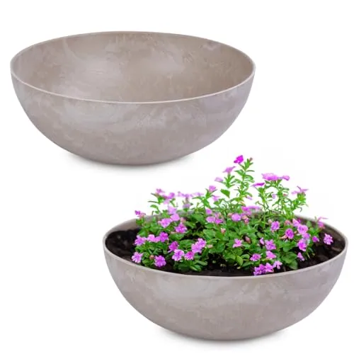 matches21 Pflanzschalen für draußen - 2 Vintage Dekoschalen Sand beige marmoriert als Blumentopf Pflanztopf - Schale in 20 x 7,5 cm als Garten Vogeltränke Balkon-Deko oder Friedhof Grabschale