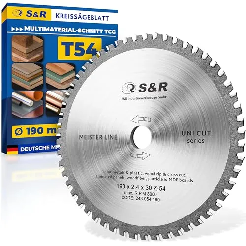 S&R Kreissägeblatt 190x30x2,4mm 54T zum Sägen in Multimaterial, Uni Cut, 54 Hartmetallzähne
