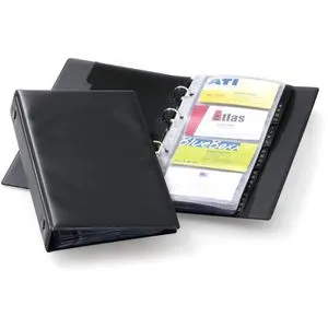 Durable Visitenkartenmappe 244101 Visifix Economy, schwarz, A5, Ringbuch mit Register A-Z, aus Kunststoff, für 96 Karten