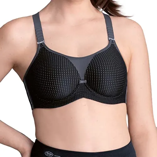 Anita BH Active Underwire Sports Bra Schwarz/Grau B 90 Damen - Funktionsunterwäsche für Damen mit ergonomischem Design, das optimalen Halt und Komfort bietet - ideal für Laufen, Fitness und Yoga.