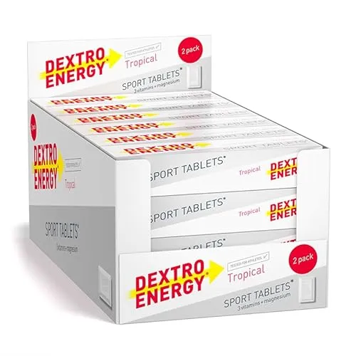 Dextro Energy - Sport Tablets – Tropical Flavour - mit Zusatz von Magnesium und Vitamin B1, B6, C - Traubenzucker für dein Workout, 24er Pack