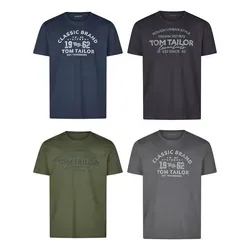 Tom Tailor Herren T-Shirt 4er Pack - Baumwolle Regular Fit in Grau - Herren-Shirts: Tom Tailor Rundhals T-Shirts im praktischen 4er Pack aus 100% Baumwolle, ideal für Sommer, Freizeit und Sport - atmungsaktiv und pflegeleicht.