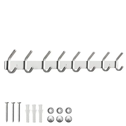 ERWEY 8 Haken Kleiderhaken Wand Hakenleiste Edelstahl Garderobenhaken Garderobe Haken Handtuchhaken Wandmontage Gebürstet ca. 30kg SUS304