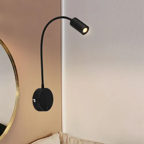 Flexibele LED Wandleuchte Bettleuchte Schwarz - Moderne Wandleuchte mit schwenkbarem Schwanenhals, ideal für gemütliches Lesen. Energieeffiziente LED-Technologie sorgt für warmweißes Licht und lange Lebensdauer.