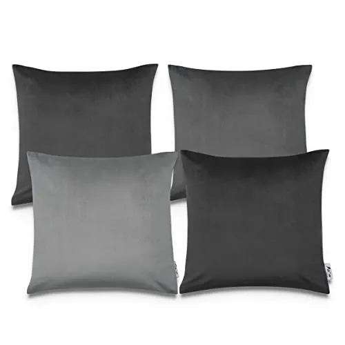 Paco Home Kissenbezug Kissen Sofa 4er Set Sofakissen Bezug Kissenhülle Deko Zierkissen Schlafzimmer Kordsamt Samt 45x45, Farbe:Grau, Sets:4pcs-Set