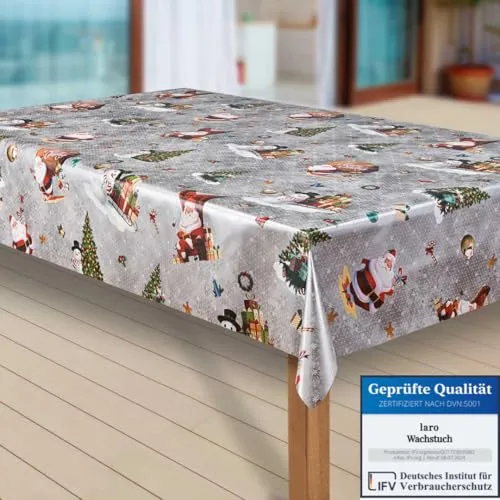 laro Wachstuch-Tischdecke Weihnachtsmann Weihnachten Weihnachts-Motive PVC Wachstischdecke Eckig Meterware Wasserabweisend Abwischbar 1091, Muster:Weihnachtsmann grau/rot, Größe:100x140 cm