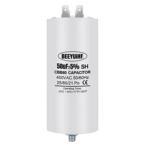 BEEYUIHF CBB60 MotorKondensator 50µF 450V Kondensator 50/60Hz Anlaufkondensator 50UF Motorlaufkondensator Stecker M8 für Elektromotor 50 x 110 mm