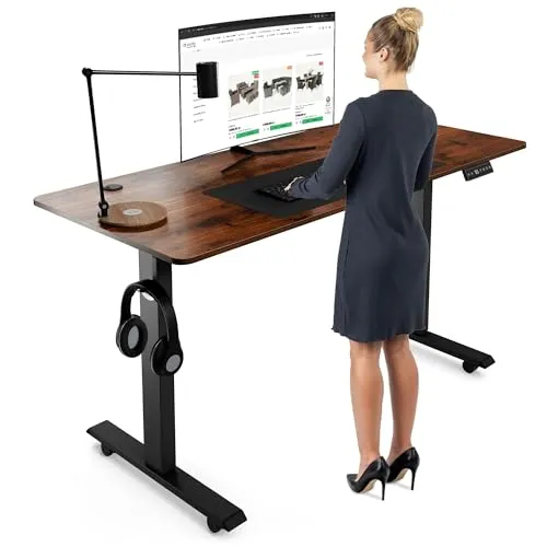 di volio® Höhenverstellbarer Schreibtisch elektrisch BIAGO – Steh-Sitz Bürotisch 140 x 60 cm - Stabiler elektrischer Schreibtisch - Verstellbarer Computertisch (Braun)