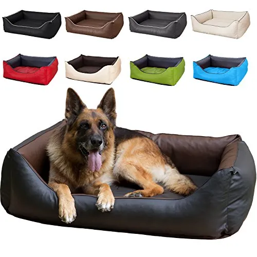 CopcoPet Hundebett mittelgroße Hunde – Waschbares Hundekissen 【Wendebett】 Hundekorb aus Kunstleder - Formstabiles Hundesofa - Hundekörbchen mit erhöhten Rand, Dog Bed Schwarz/Braun 90 x 70 cm