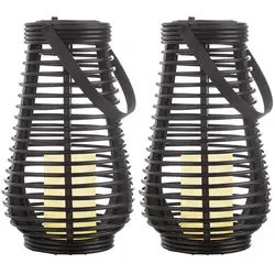 2x LED Solarlampe mit Feuer-Effekt, schwarz, H 26 cm