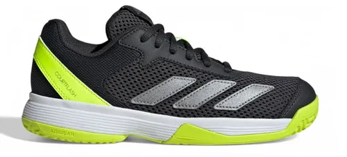 adidas Courtflash Tennisschuhe für Jungen - carbongrau/lime, Größe 32 (1) - Laufschuhe für Kinder mit leichtem Mesh-Obermaterial für Komfort und strapazierfähiger Adiwear Außensohle, ideal für schnelle Bewegungen und alle Spielstile.