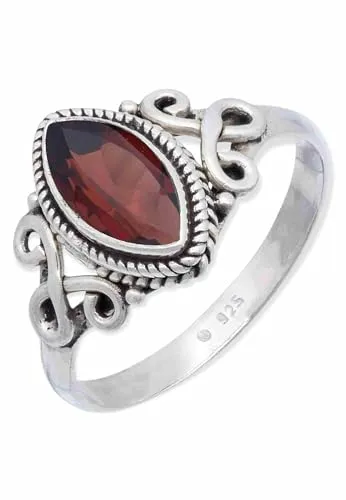 mantraroma Damen Ring Silber mit Stein Granat facettiert Edelstein rot ausgefallen verspielt