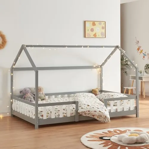 [en.casa] Kinderbett Sisimiut Hausbett 120 x 200 cm mit Rausfallschutz
