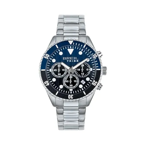 Breil Uhr Herren Overhand Ziffernblatt BI-Farbe BLAU Bewegung Chrono Quartz e Bracelet Stahl Silber EW0764