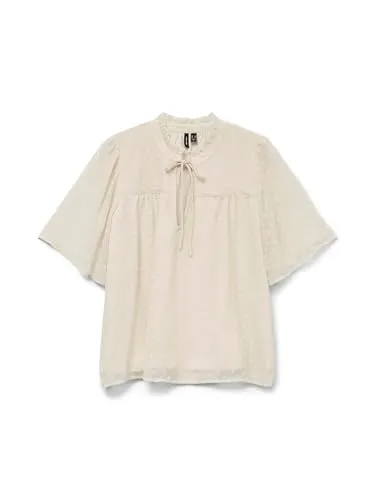 VERO MODA Damen Vmleah Ss Lace Top - Pumice Stone, M - Tanktops & Träger-Tops für Damen, elegantes Spitzen-Design für einen femininen Look, ideal für Freizeit und besondere Anlässe.