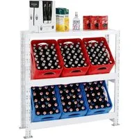 PROREGAL® Standregal Getränkekistenregal Tegernsee XL - 6 Kisten + Board - Standregal für 6 Getränkekisten, extra Regalboden und hohe Traglast von 100kg pro Ebene. Ideal für Garage, Aufenthaltsraum oder Kantine. 5 Jahre Garantie für langlebige Qualität.