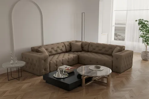 Ecksofa Designersofa CHANTAL in Stoff Opera Velvet Taupe in braun von Fun Möbel
