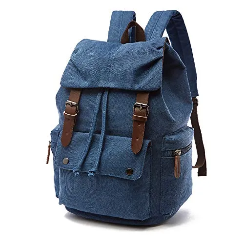 Rufun Leinwand Rucksack Jahrgang für Laptop Tagesrucksack Wandern Reisen Große Kapazität Tasche Unisex (Blau)