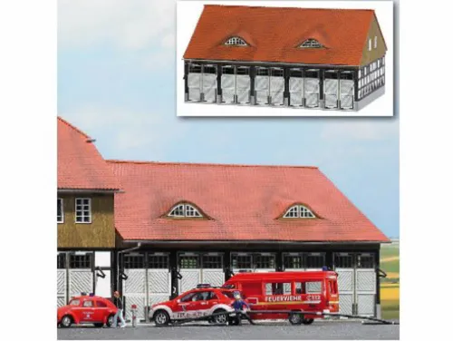 Busch 8241 Fahrzeughalle zur Feuerwehr Schwenningen aus echt Holz Bausatz N Neu
