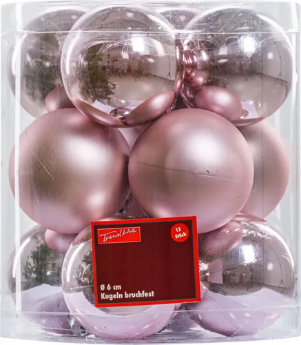 TrendLine Weihnachtskugeln bruchfest, langlebig Ø 6 cm rosé 12 Stück