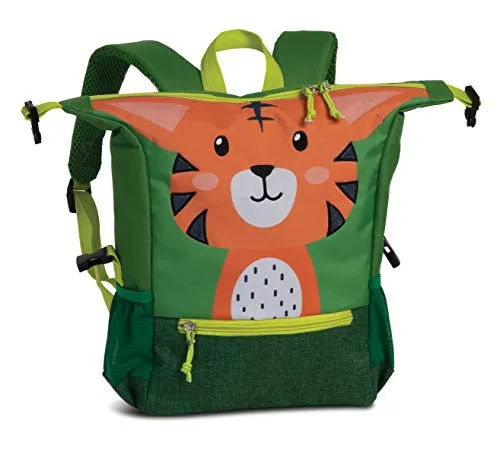 Fabrizio Kinder Rucksack hellgrün mit Tigerdesign - Schulranzen aus recyceltem Polyester, umweltfreundlich und mit süßem Tigermotiv. Ideal für kleine Abenteurer und perfekt zum Verstauen ihrer Sachen.